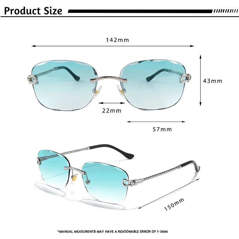 CATERSIDE Retro Fashion Sunglasses Women Men Brand Designer Rimless Gradient Sun Glasses Shades Cutting Lens Ladies Eyeglasses