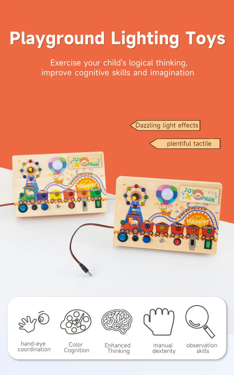 Montessori LED Busy Board Sensory Toys Children Early Education Colour Switch Cognize Toys Recognize Shapes  Objects Toys Gifts