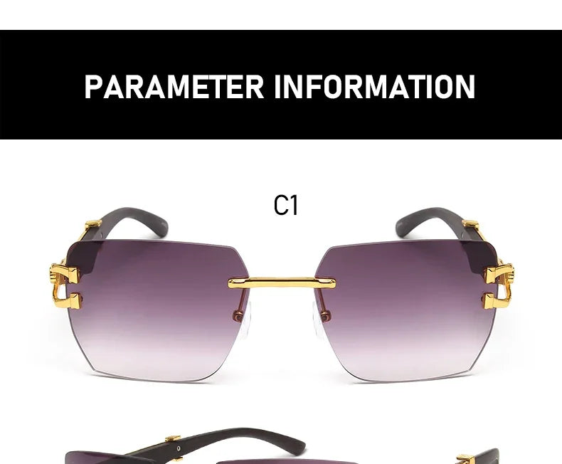 Rimless Square Leopard Frame Outdoor Sunglasses For Man Designer Gradient Sun Glasses Woman Fashion Vintage Luxury Eyewear