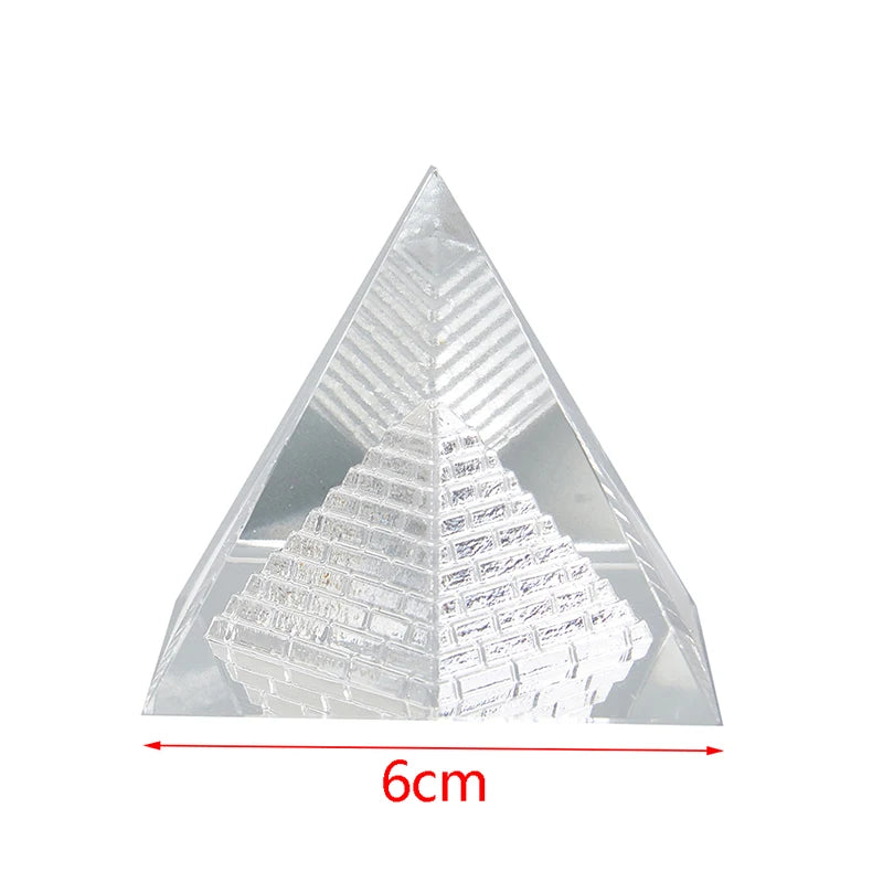 Energy Healing Hollow Crystal Glass Egypt Pyramid Fengshui Figurines Chakra Healing Miniature Home Decoration Accessories
