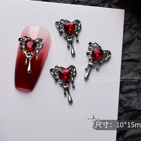 10PCS Gothic Punk Style Alloy 3D Nail Art Charms Heart Skeleton Cross Spider Design For Halloween Nails Decoration Accessories
