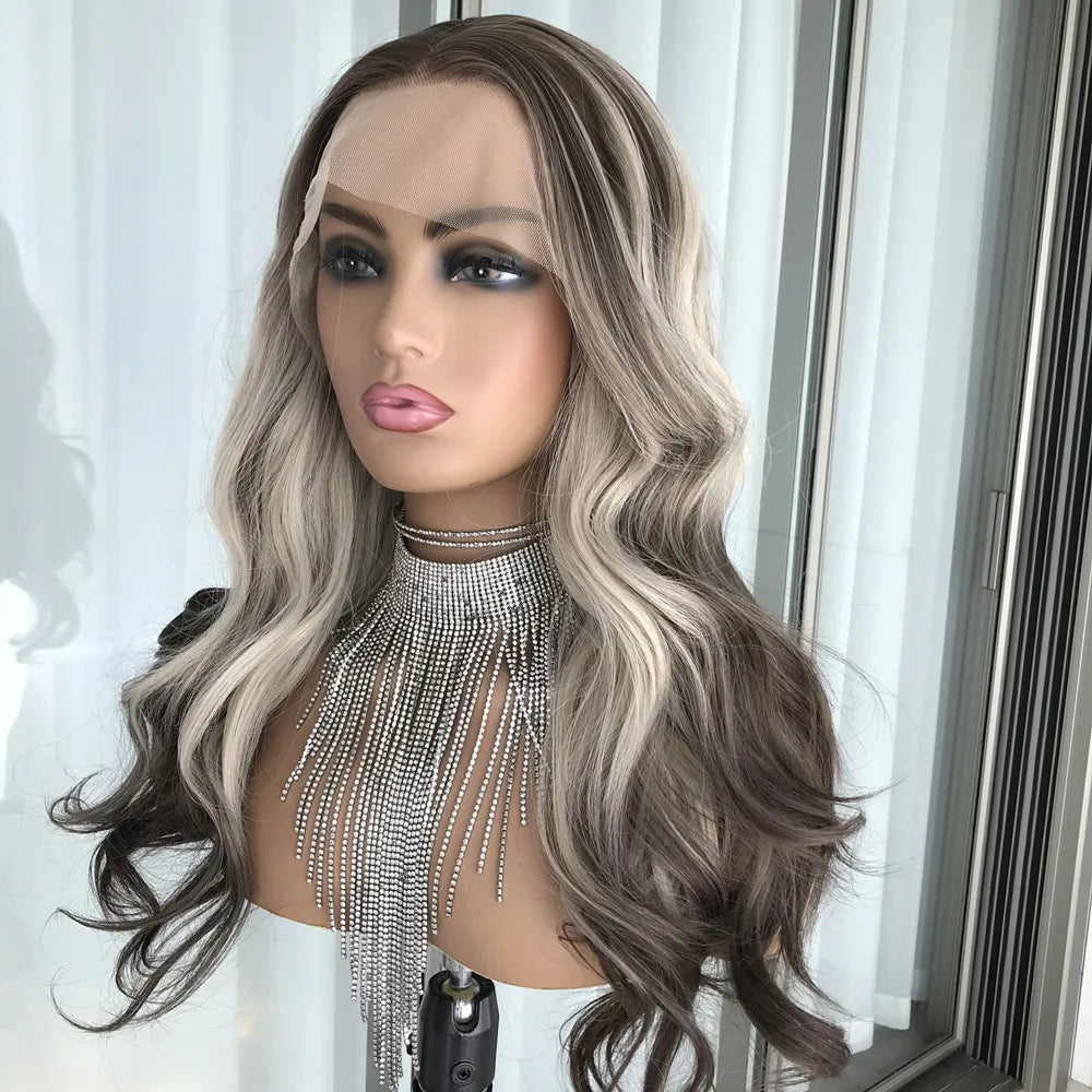 Lace Front Wig Straight Ombre Blonde Synthetic Lace Wig for Women 13x4 Lace Frontal Pre plucked Heat Resistant Fiber Hair