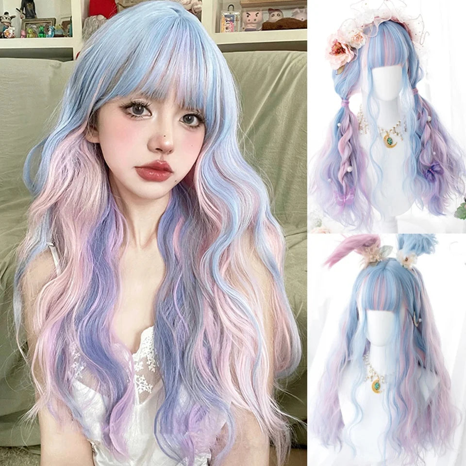 Synthetic Short Lolita Cosplay Christmas Halloween Bob Brown Blonde LM Wig With Long Curly Ponytail Natural Fake Hair for Women