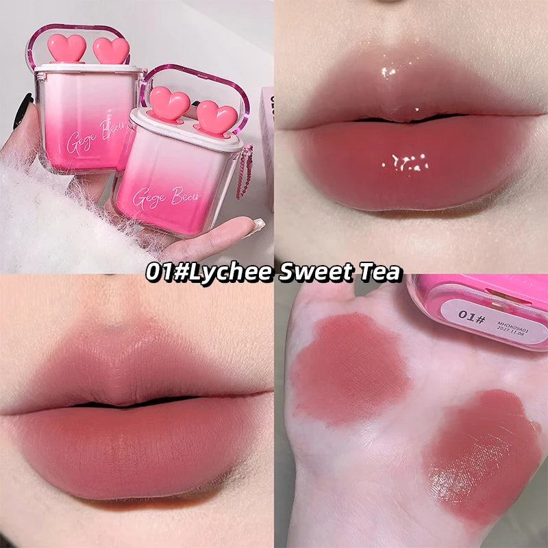 GegeBear Heartfelt Water-Gloss Lip Set:Lasting, Non-Fading Formula for a Natural, Compact, Portable Design Resembling Earbuds