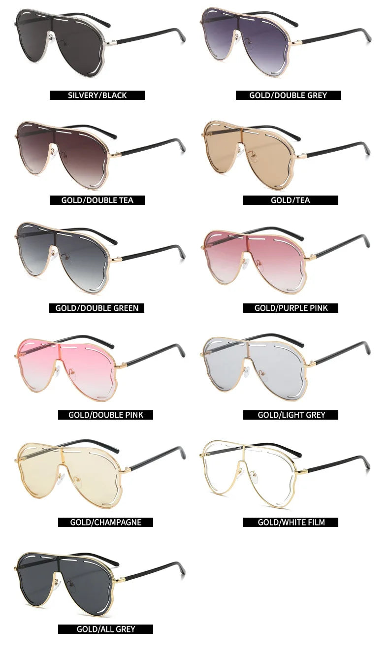 Oversized Hollow One-Piece Sunglasses Women Big Frame 2024 Luxury Brand Special-Shaped Sun Glasses For Ladies Eyewear Shades