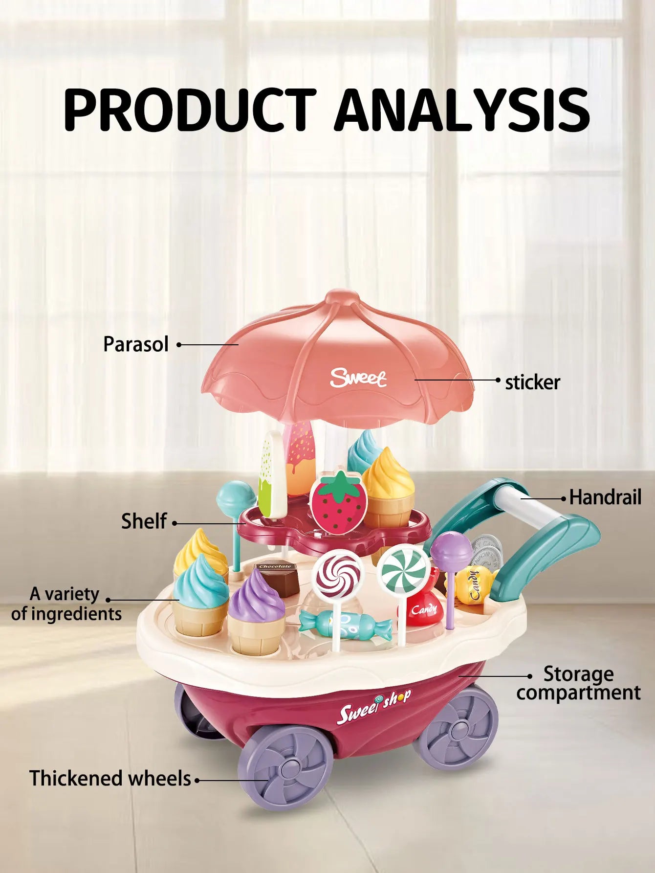 Family Play Children's Toys - Light and Music Mini Candy Dessert Cart with Storage Feature Toy Set