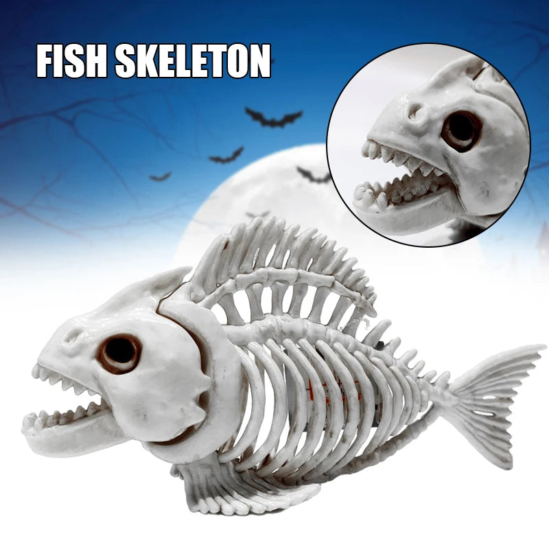 Halloween Animal Skeleton Bones Horror Fish Art Ornaments Halloween Props for Home Bedroom Decor Teaching Tool Kids Gift