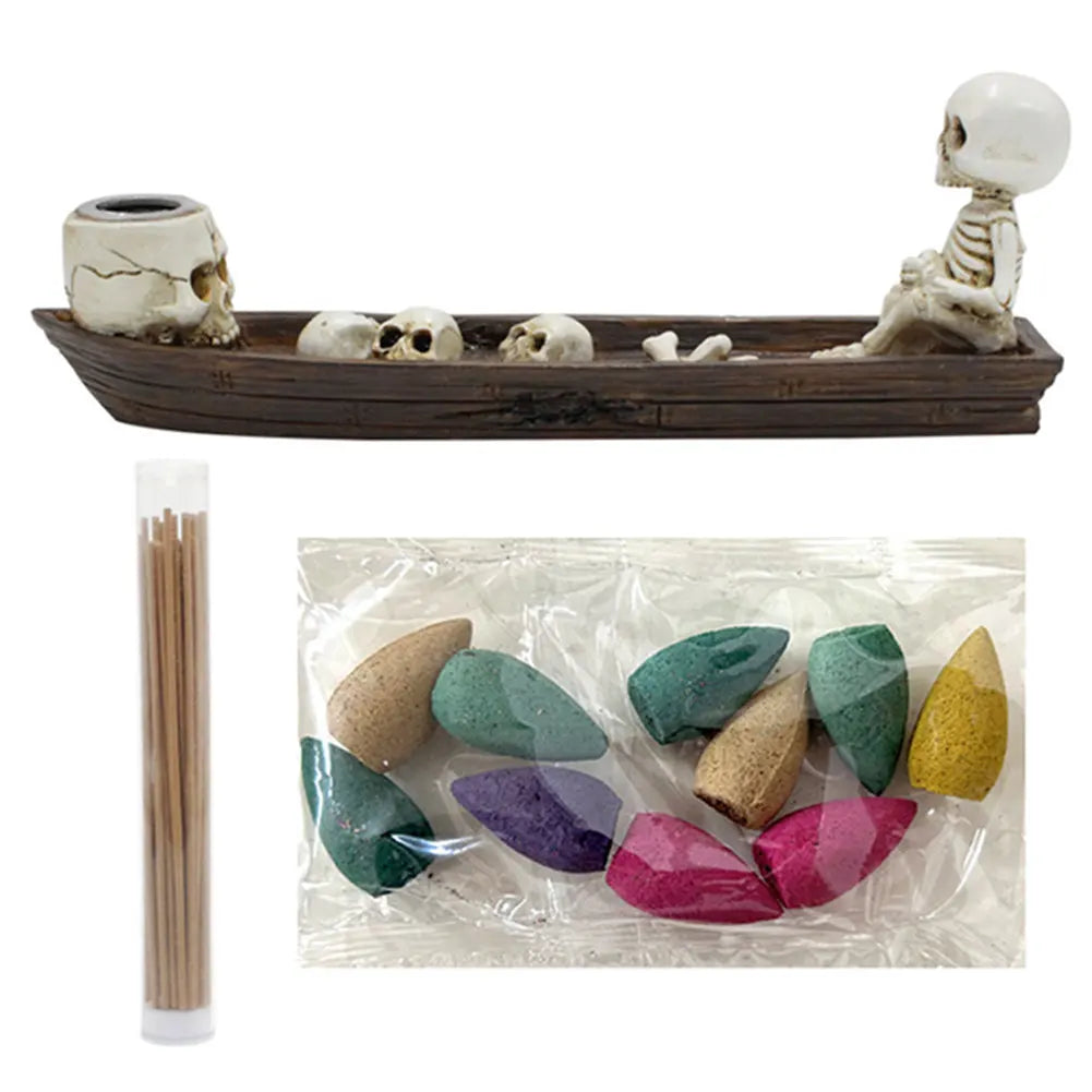 Creative Skull Incense Holder Resin Halloween Decor Boat Decorative Incense Holder Backflow Incense Burner Cool Room Decorations
