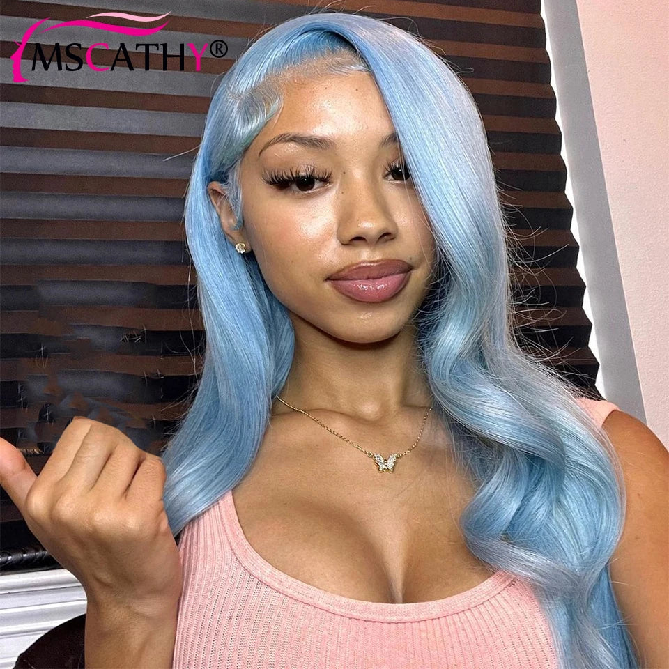 Blue Colored Lace Front Wigs For Women 13x6 Straight Light Blue Brazilian Human Hair Wigs 13x4 HD Transparent Lace Frontal Wig