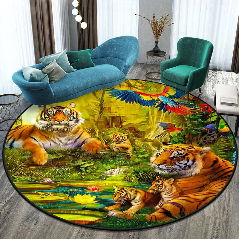 Tiger Round Rug Floor Mats Living Room Rugs Kids  Decor Gifts Restroom     Prayer  Area