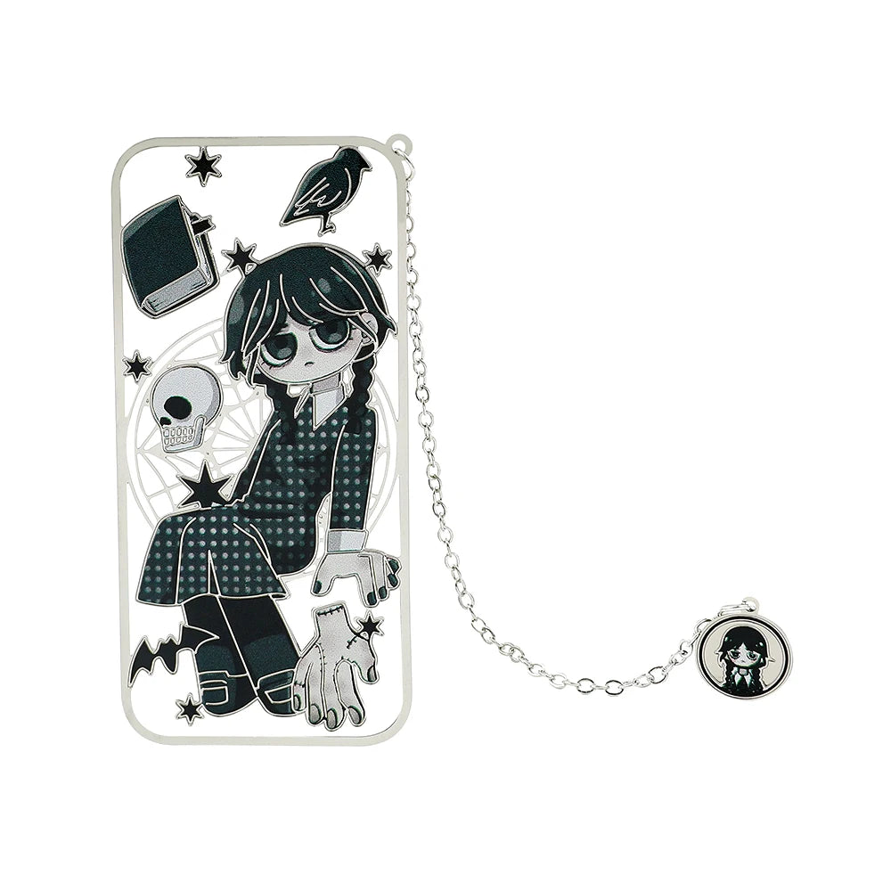 Punk Movie Wednesday Stainless Steel Bookmark Hollow Out Cartoon Halloween Reading Metal Bookmark Stationery Gifts for Men Women