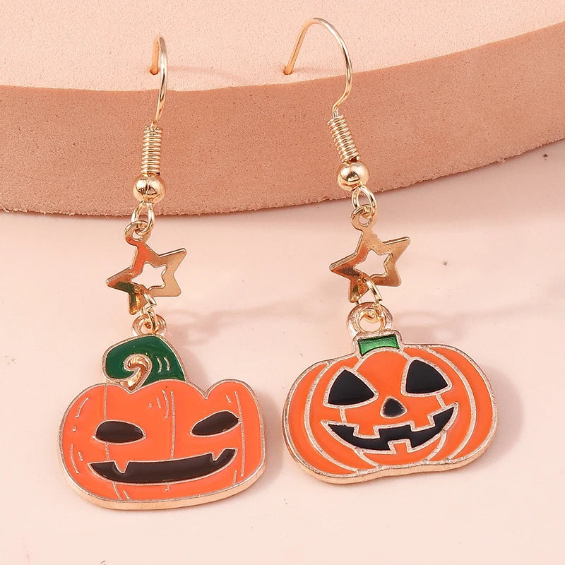 Aihua Fashion Halloween Earrings Enamel Ghost Skeleton Pumpkin Bat Spider Earrings For Women Halloween Night Party Jewelry Gifts