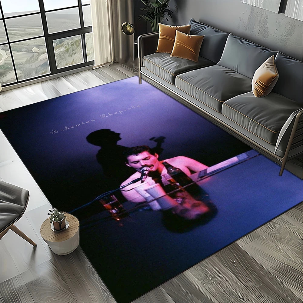 2025 Classics Queen-Rock-Band Freddie Carpet Rug for Living Room Bedroom Home Sofa Decoration,Kid Area Rug Non-slip Floor Mat