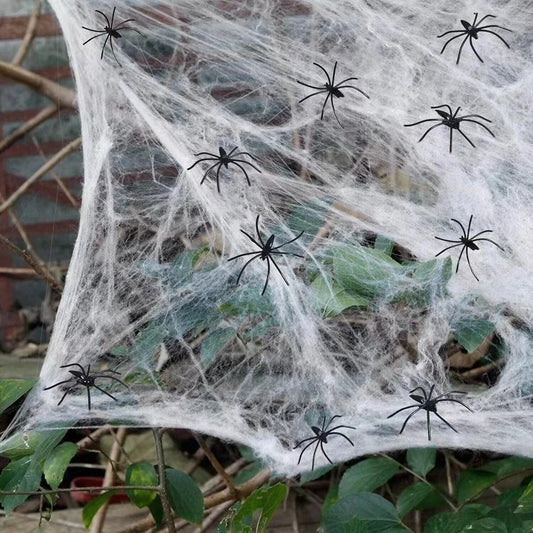 Spider Web Super Stretch Cobwebs with Fake Spiders Halloween Decorations Artificial Scary Party Scene Decor Horror House Props