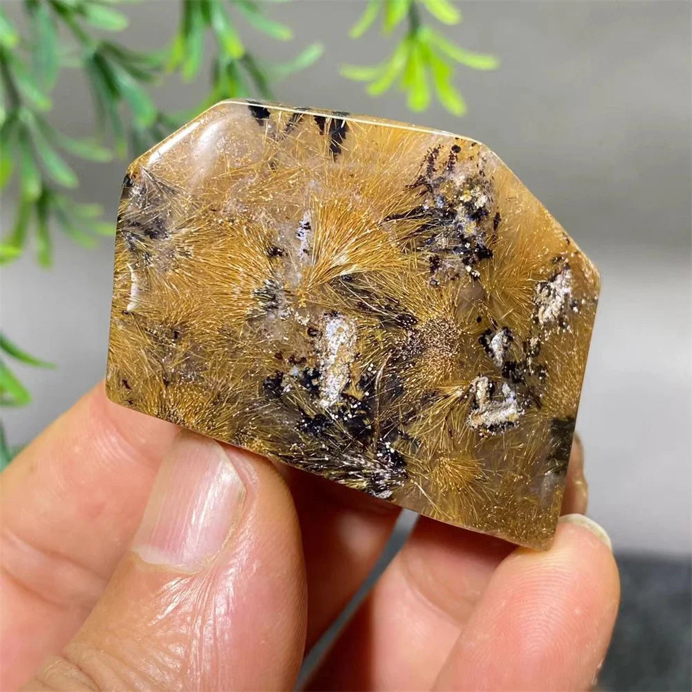 Crystal Natural Hair Agate Slab Polyhedron Quartz Minerals Home Decoration Stone Reiki High Quality Beauty Healing