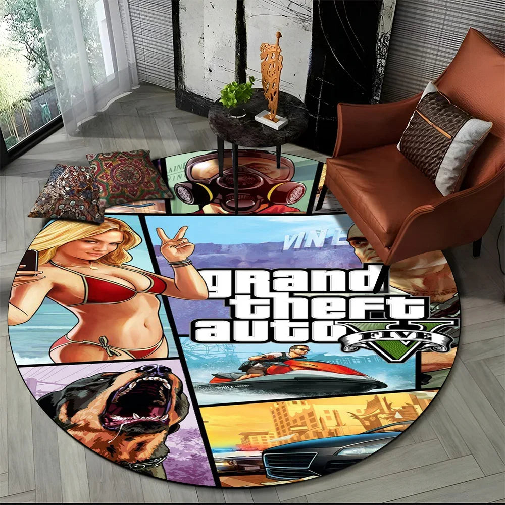 Grand Theft Auto Games GTA  Gamer Round Carpet Rug for Living Room Bedroom Child Playroom Decor,Pet Area Rug Non-slip Floor Mat