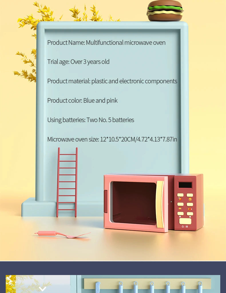 Toy Microwave Oven Playset with Light and Sound, Toy kitchen Appliances for Kids, Play kitchen accessories and Toy Food for Kids