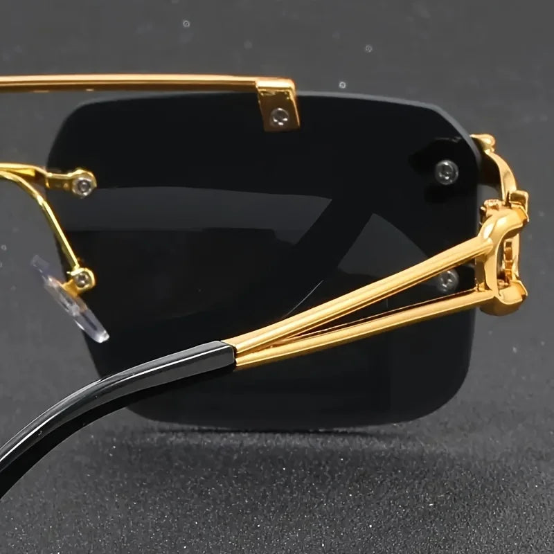 Vintage Luxury Golden Fahsion Glasses Cool Tiger Stand Women's Frameless Black For Men And Women Outdoor Travel Anti Glare Glass