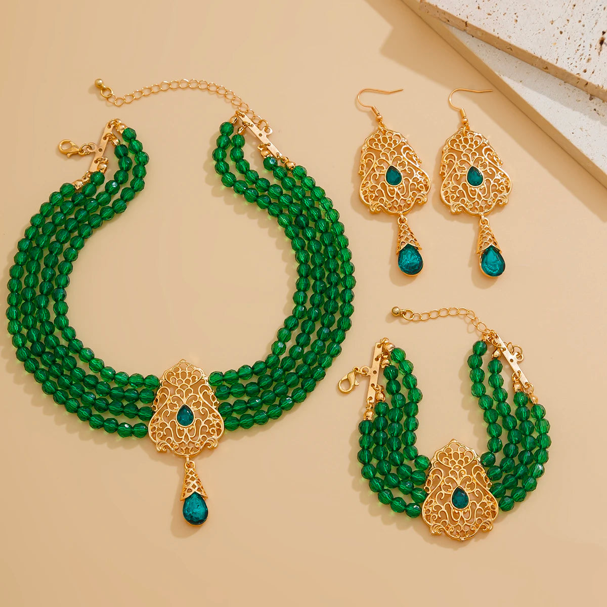 Ingemark Goth Multilayer Crystal Chain Necklace Bracelet Drop Earrings for Women Temperament Jewelry Set Halloween Accessories