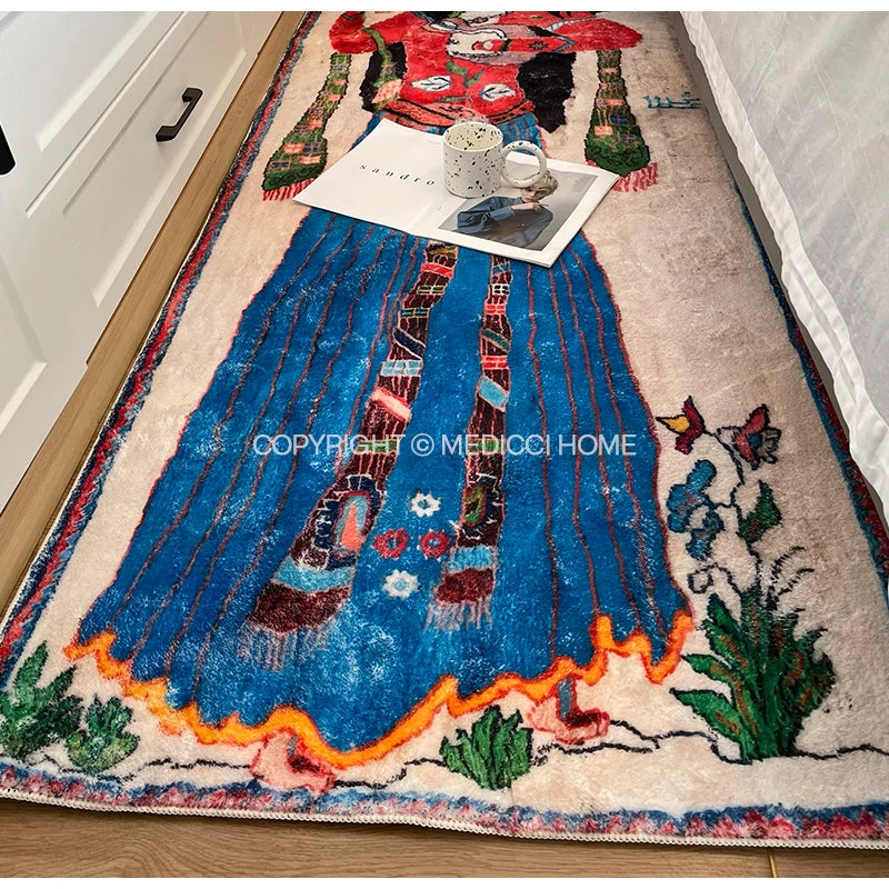 Medicci Home Uyghur Girl Frescoes Retro Blush Area Rug Morroccan Runner Rug Shaggy Accent Carpet Doormat For Bedside Living Room