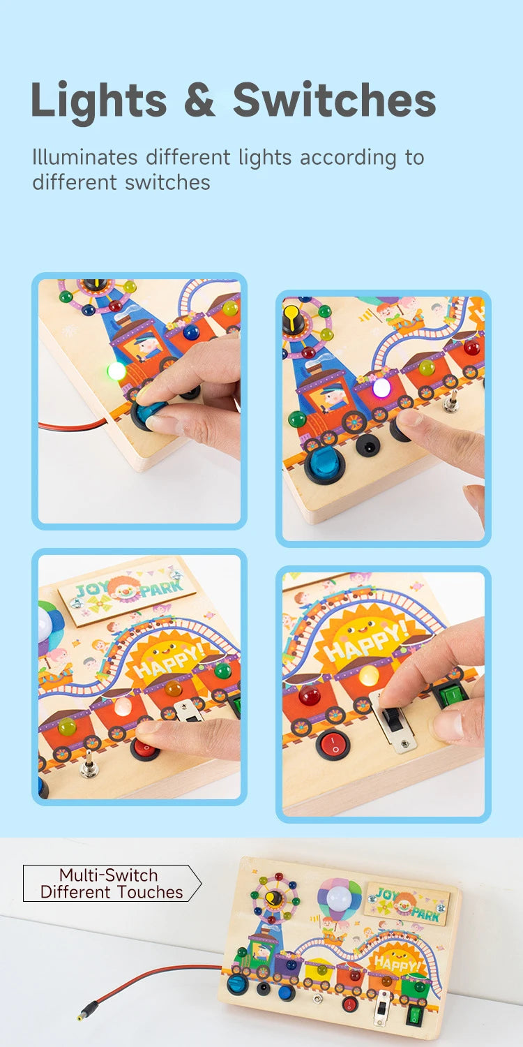 Montessori LED Busy Board Sensory Toys Children Early Education Colour Switch Cognize Toys Recognize Shapes  Objects Toys Gifts