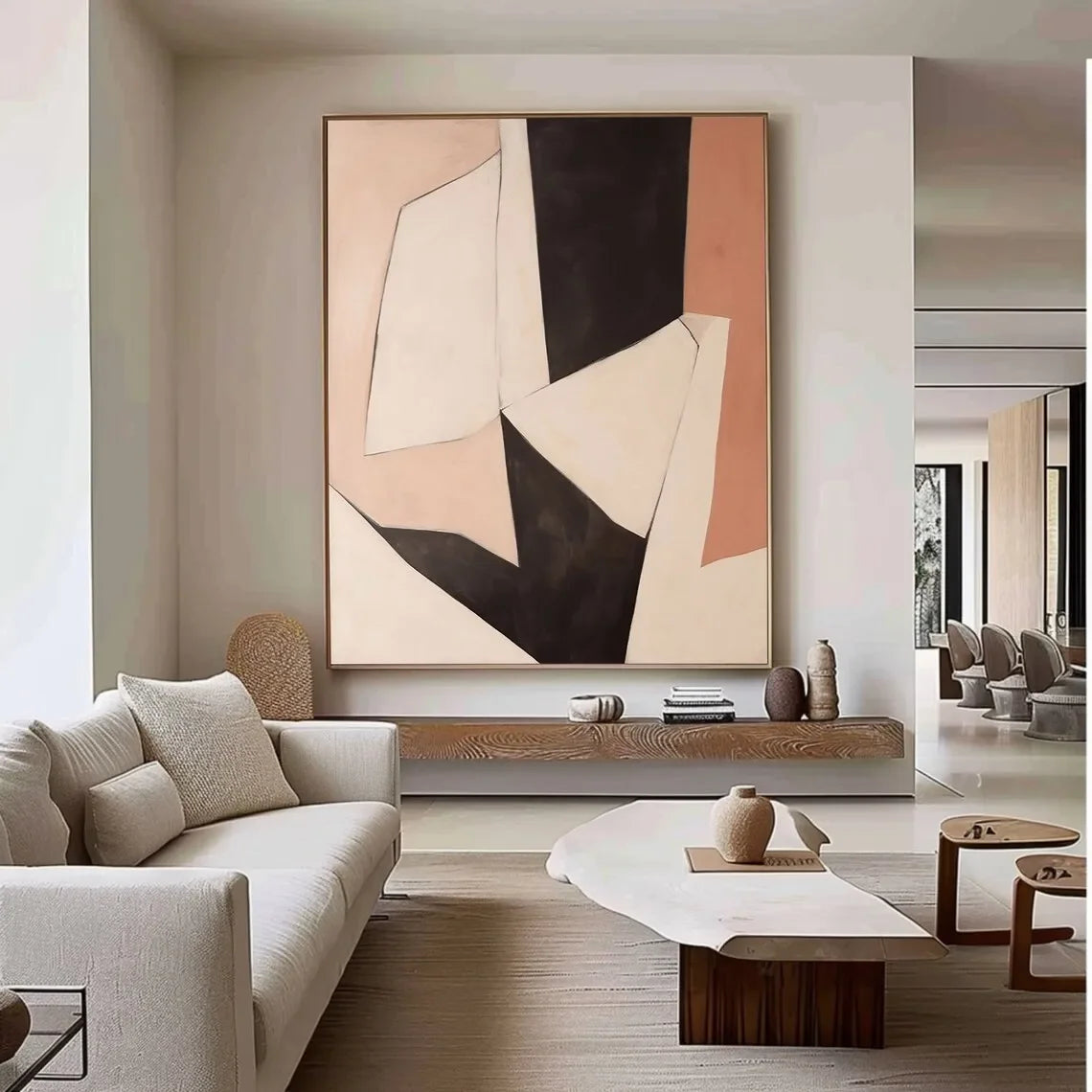 Modern Abstract Artwork  Minimalist Brown Beige Black Texture Painting Scandinavian Design for Home Wall Decor