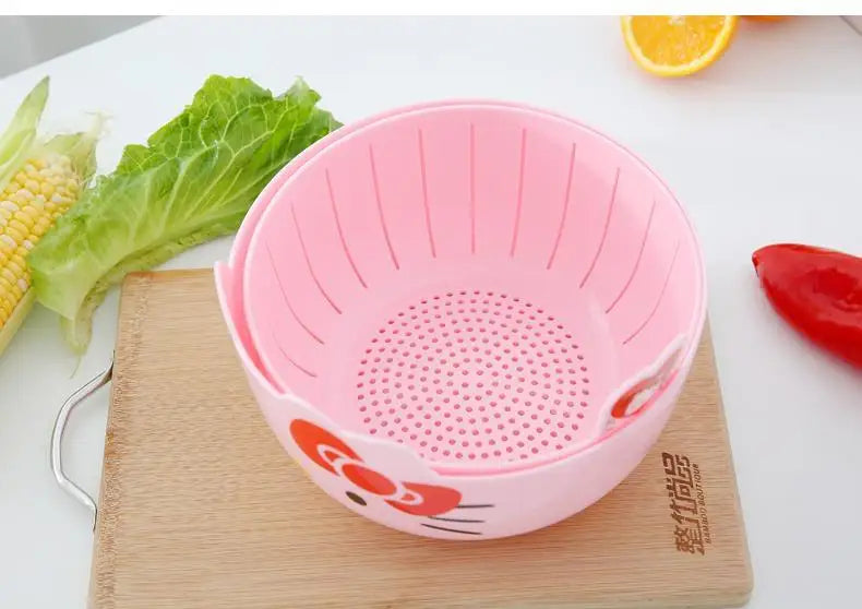 Hello Kitty Fruit Tray Vegetable Basket  Household Use Double Kitchen Storage Basketful Convenient Fruit Dish Kitchen Supplies