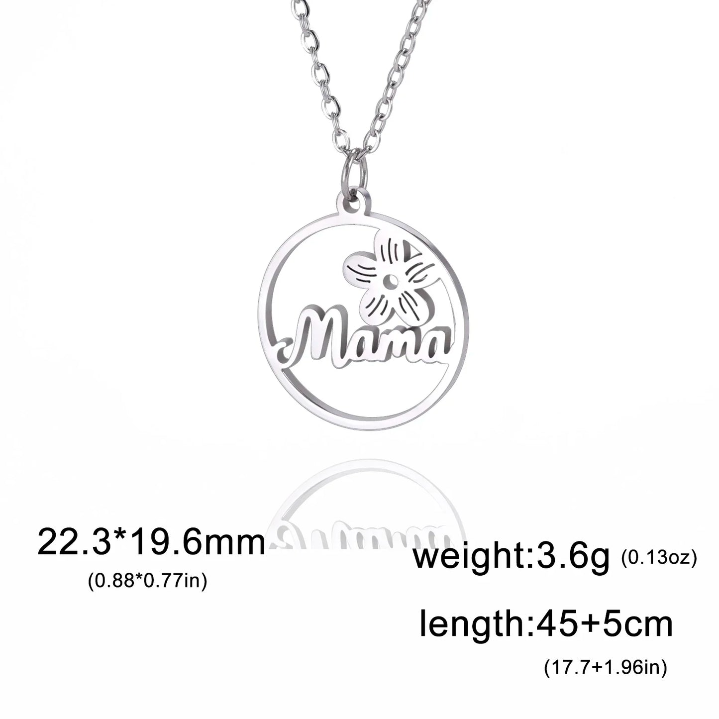 Skyrim Mama Letter Pendant Necklace for Women Stainless Steel Neck Chain Choker Trendy Family Jewelry Mother's Day Gift for Mom