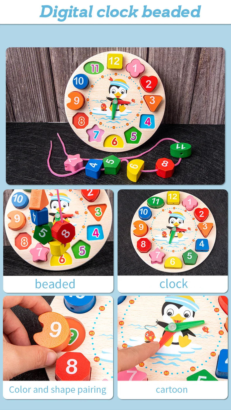 9 in 1 Wooden Montessori Toys Rattle Bell Drum Column Set Musical Instruments Sensory Early Baby Toy Toddler Education