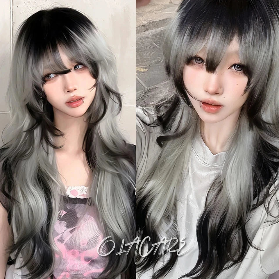 Synthetic Short Lolita Cosplay Christmas Halloween Bob Brown Blonde LM Wig With Long Curly Ponytail Natural Fake Hair for Women