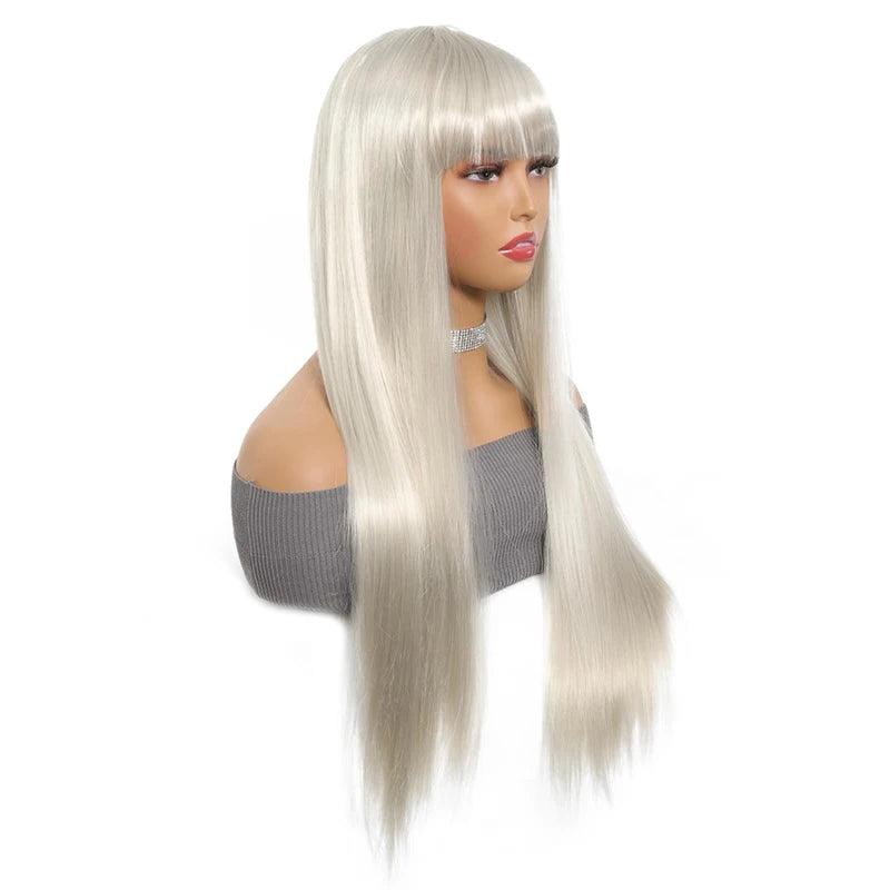 MSTN Synthetic With Bangs Long Straight Red Women's Use Heat Resistant Halloween Cosplay Use Wigs Daily Use