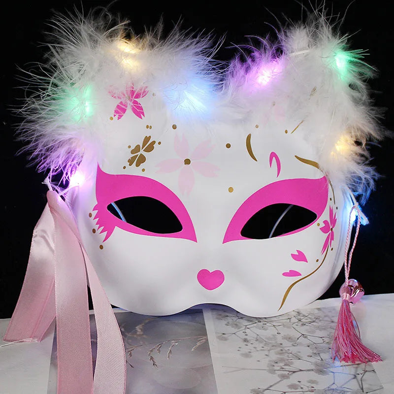 Luminous Led Mask Japanese Foxes Mask Rave Costume Anime Half Face Cat Masks Masquerade Festival Halloween Party Cosplay Props
