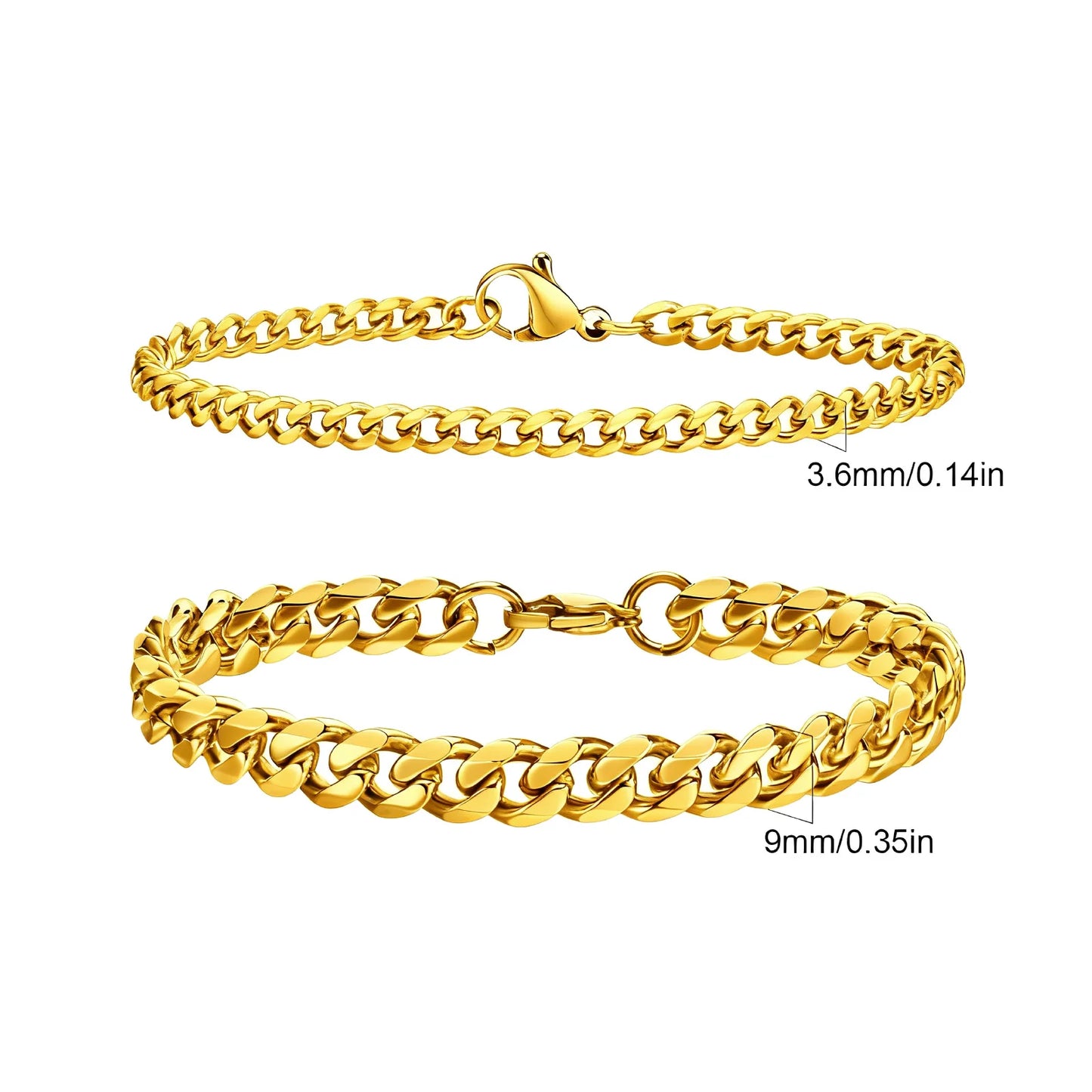 2pcs Men's Chain Bracelets,Silver Gold Black Color Stainless Steel Twisted Rope Chain,Trendy Cuban Chain Wristband Gift