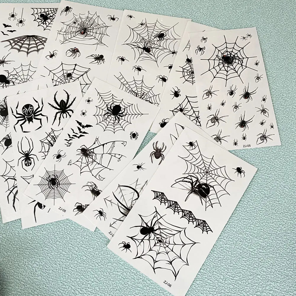 10Pcs Halloween Temporary Tattoo Stickers For Women Men Waterproof Spider Web Fake Tattoos For Face & Body Makeup