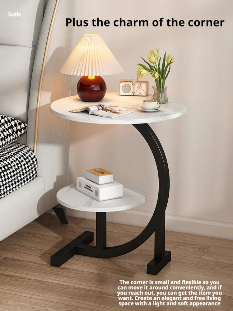 Household Mini Coffee Table Light Luxury Movable 2layer Sofa Side Table Bedside Storage Shelf Balcony Coffee Table Shelves