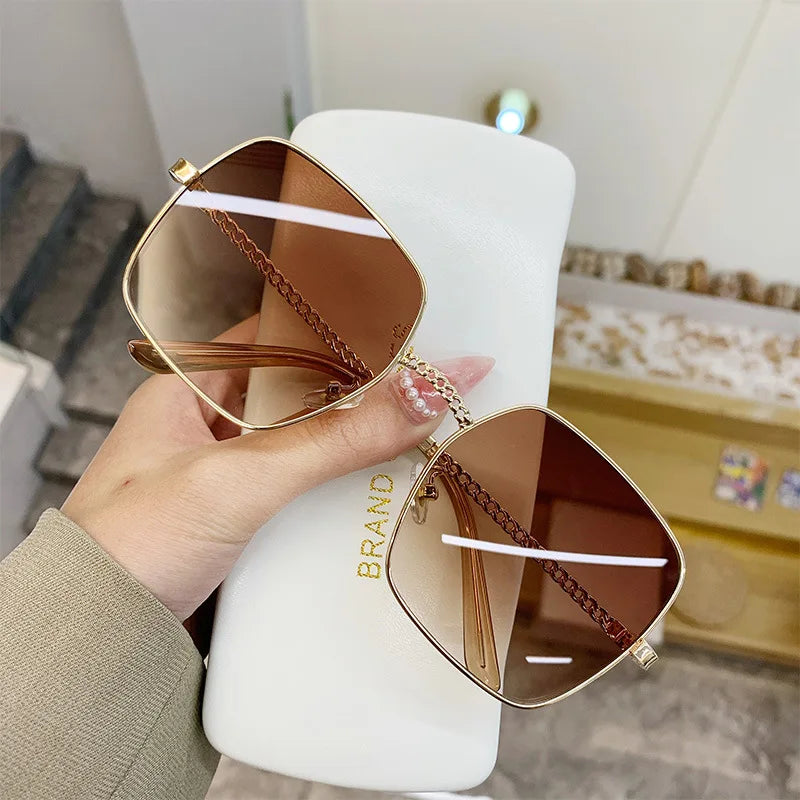 JSJM New Fashion Big Frame Sunglasses Women Classic Brand Design Luxury Metal Oversize Sun Glasses Female Oculos De Sol UV400