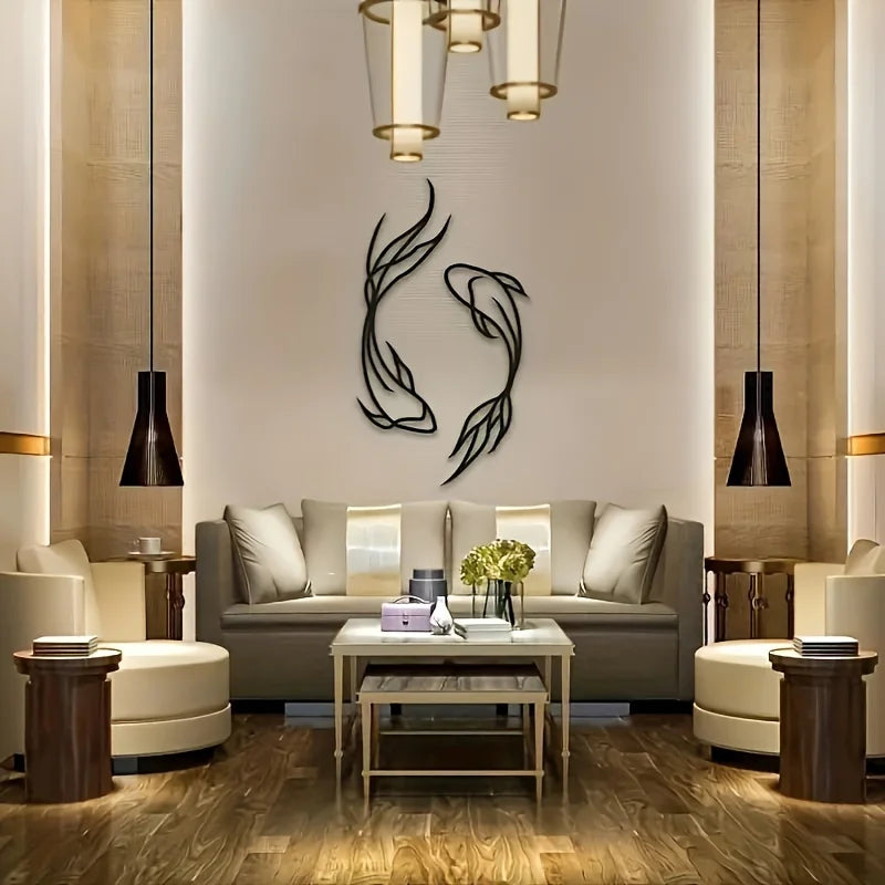 Feng Shui Koi Fish Art Metal Sculpture Minimalist Line Art Metal Wall Art Abstract Art