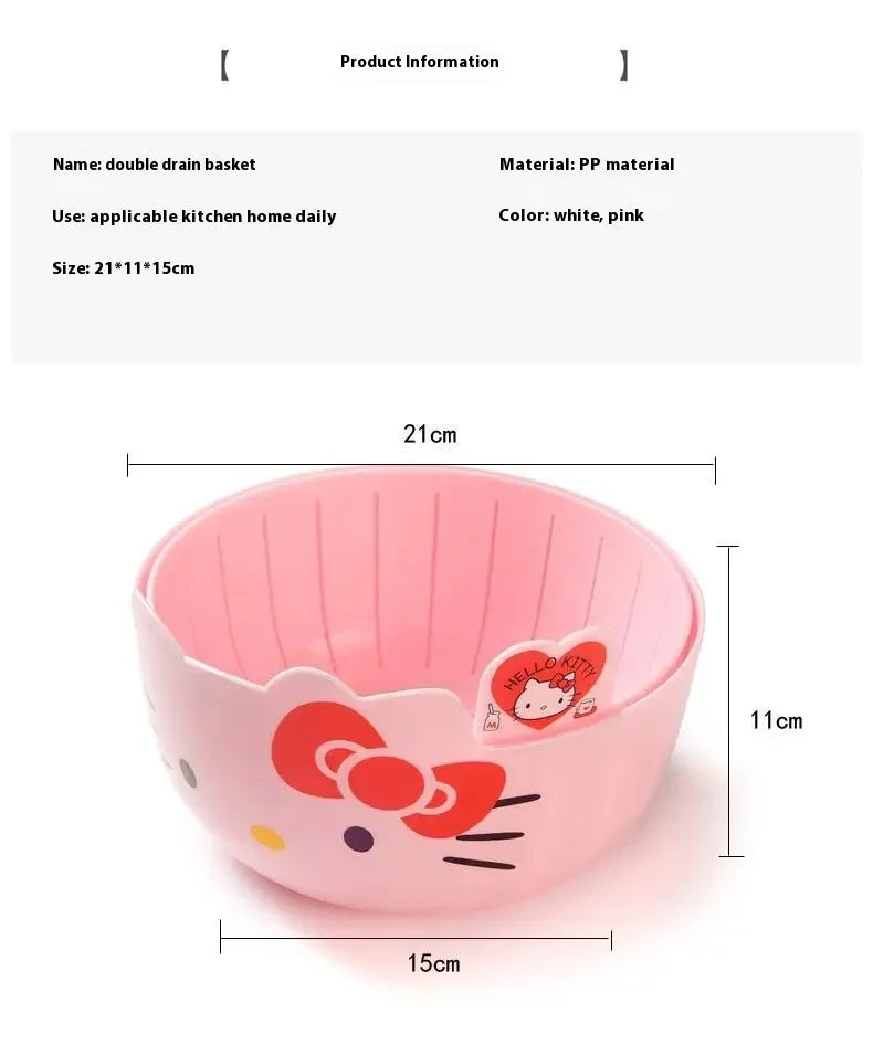 Hello Kitty Fruit Tray Vegetable Basket  Household Use Double Kitchen Storage Basketful Convenient Fruit Dish Kitchen Supplies