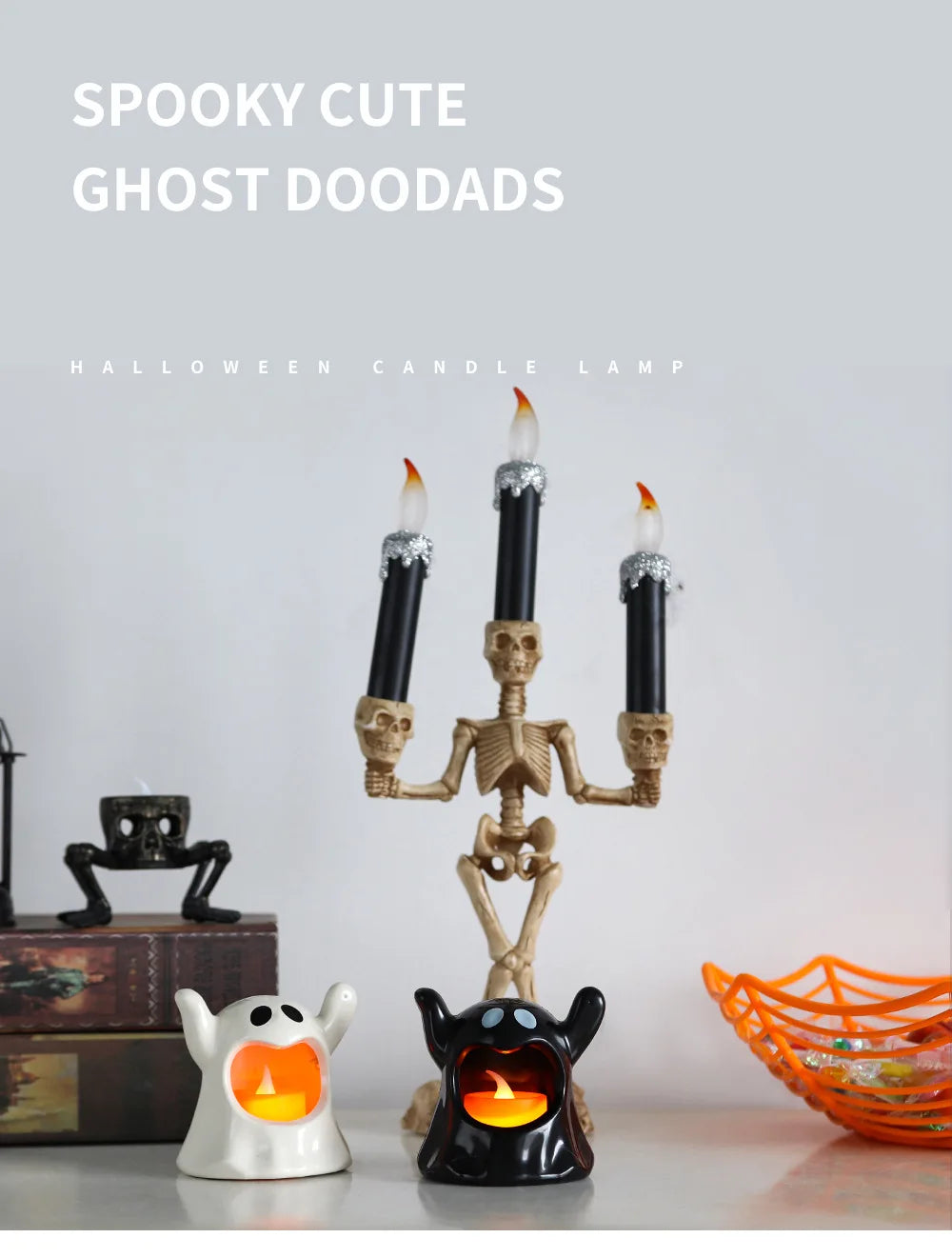 LED Electronic Candle Lights Kawaii Ghost Lights Halloween Scary Atmosphere Ornaments Kid Gift Party Desktop Decoration Props