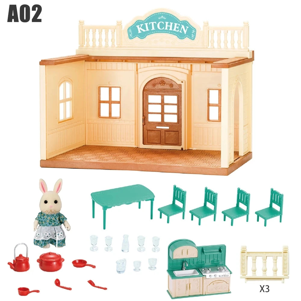 2025 New simulation furniture toys gift simulation room forest family small west house rabbit animal model home play toys