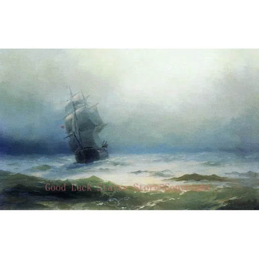 HOME OFFICE WALL Decor ART # 100% handpainted work Russian Ivan Aivazovsky Sailing boat Ship copy art oil painting on canvas