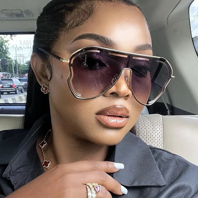 Oversized Hollow One-Piece Sunglasses Women Big Frame 2024 Luxury Brand Special-Shaped Sun Glasses For Ladies Eyewear Shades