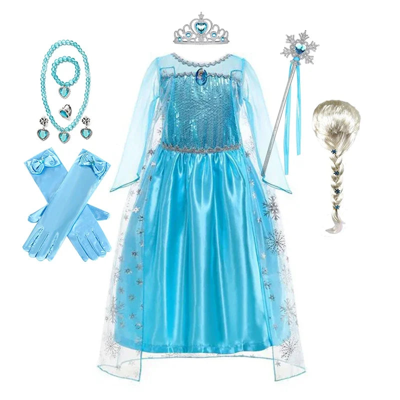 Elsa Dress for Girls Birthday Role Snow Queen Elsa Princess Dresses Kids Halloween Carnival Easter Party Dress Up Girls Costume