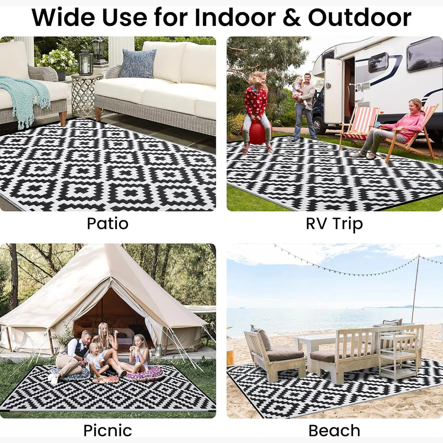 152x244CM Outdoor Rug for Patio Waterproof Anti-slip Plastic Straw Garden Mat Carpet UV Resistant Rugs for Camping Beach Picnic