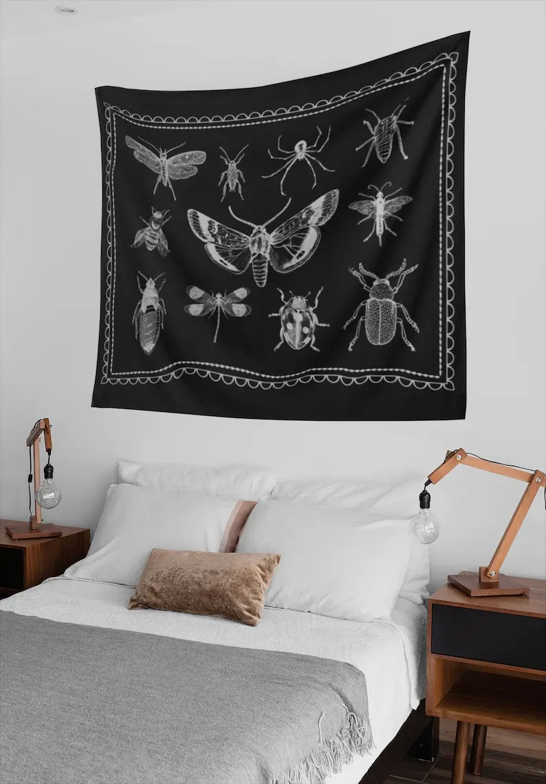 Gothic tapestry aesthetic Moth tapestry Insect decor Bug art Dark wall art Wiccan hanging wall art  Goth wall art witchcraft