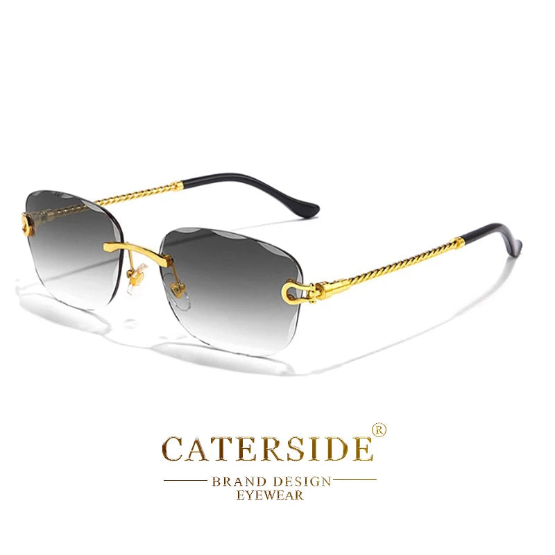 CATERSIDE Retro Fashion Sunglasses Women Men Brand Designer Rimless Gradient Sun Glasses Shades Cutting Lens Ladies Eyeglasses