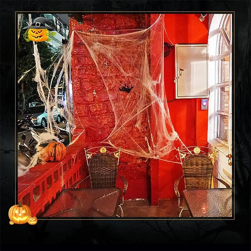 Spider Web Super Stretch Cobwebs with Fake Spiders Halloween Decorations Artificial Scary Party Scene Decor Horror House Props