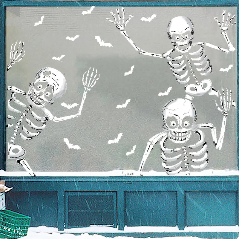 4Pcs Halloween Large Skeleton Wall Stickers Human Skull Bones Bat Window Stickers Halloween Party Scary Home Room Decal Decors