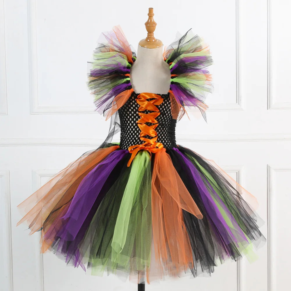 Halloween Girls Witch LED Dress Carnival Vestidos Party Dress Kids Cosplay Children Costume Festival Party Princess Dress