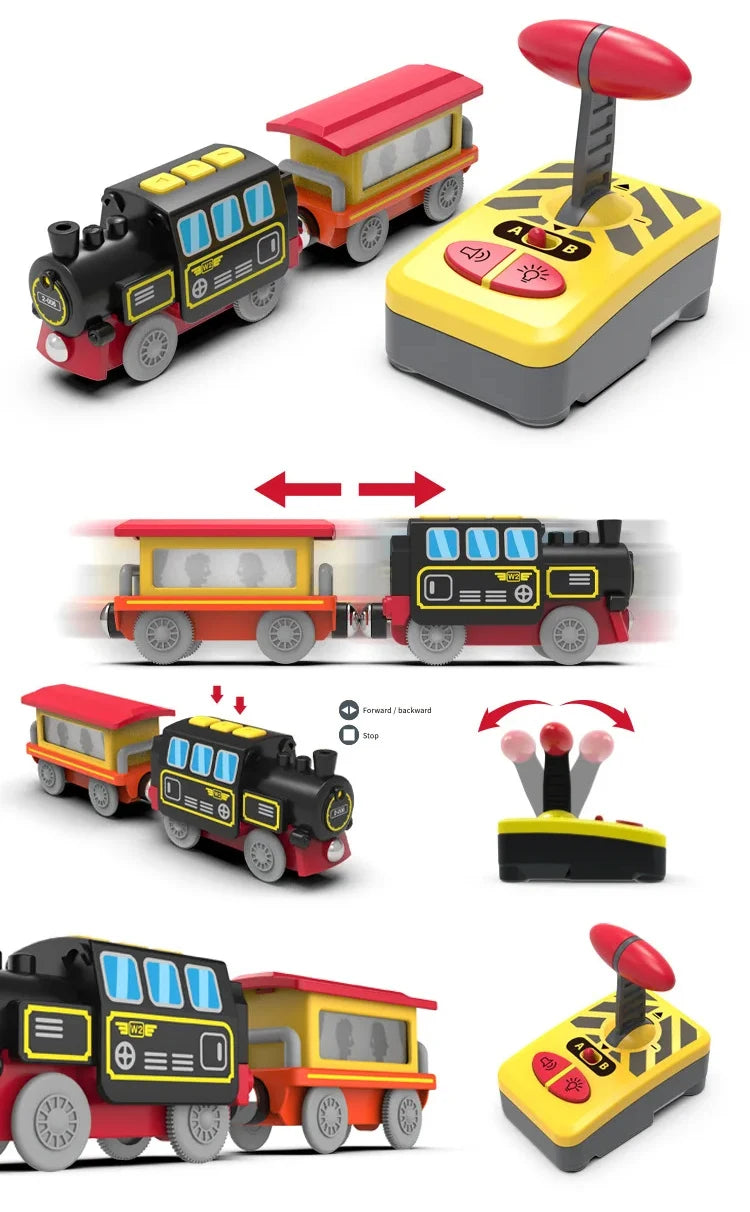 Toy Cars For Boys Remote Control Kids Electric Train Toy Set Compatible With Wooden Track Railway Children's Toys Gifts W01